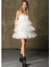 Ivory Satin Tulle Tiered Adorable Party Dress